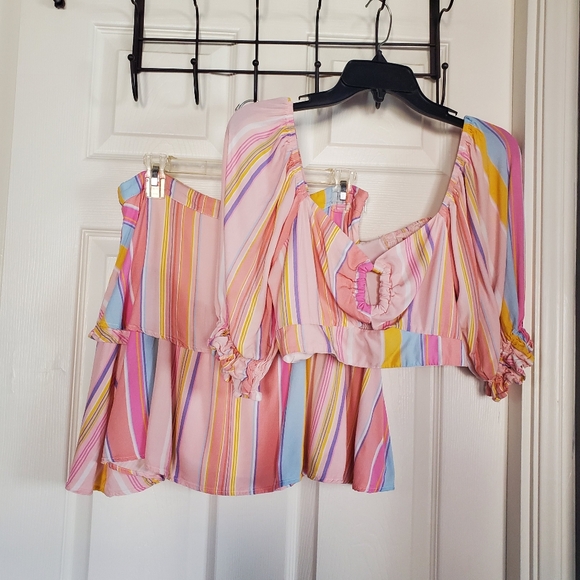 Showpo Ressy Mini Skit Size 10 Khaia Keyhole Top Size 8 Multi Stripe Set - Picture 4 of 16